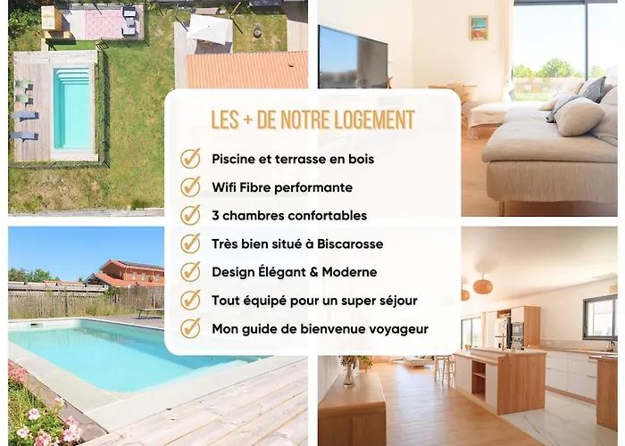 Maison Calme Biscarosse Avec Piscine - 10 Min * 比斯卡罗斯